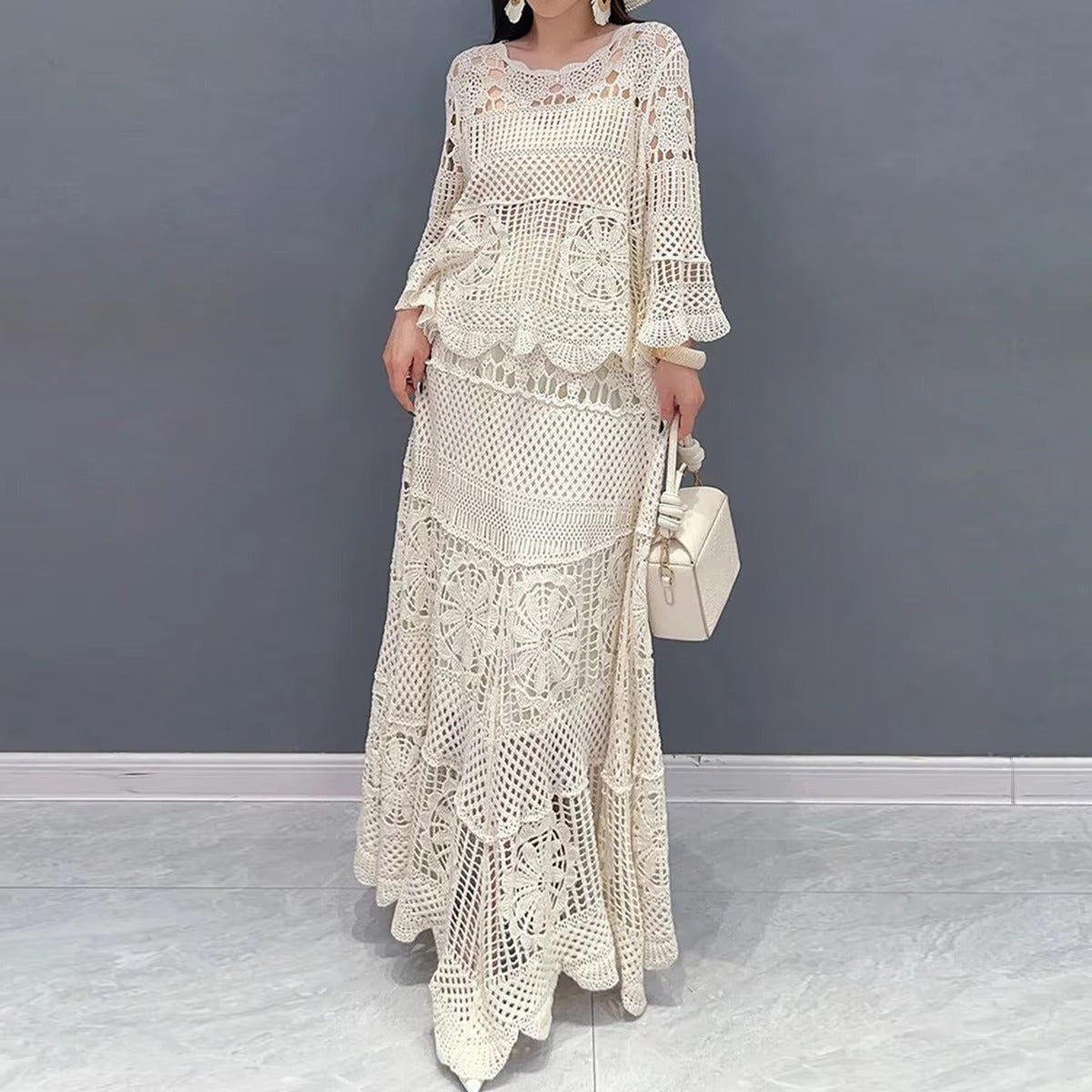 Wholesale Women's New Lace Two-Piece Set – Elegant O-Neck, Loose Sleeveless, Casual Dress & Shirt