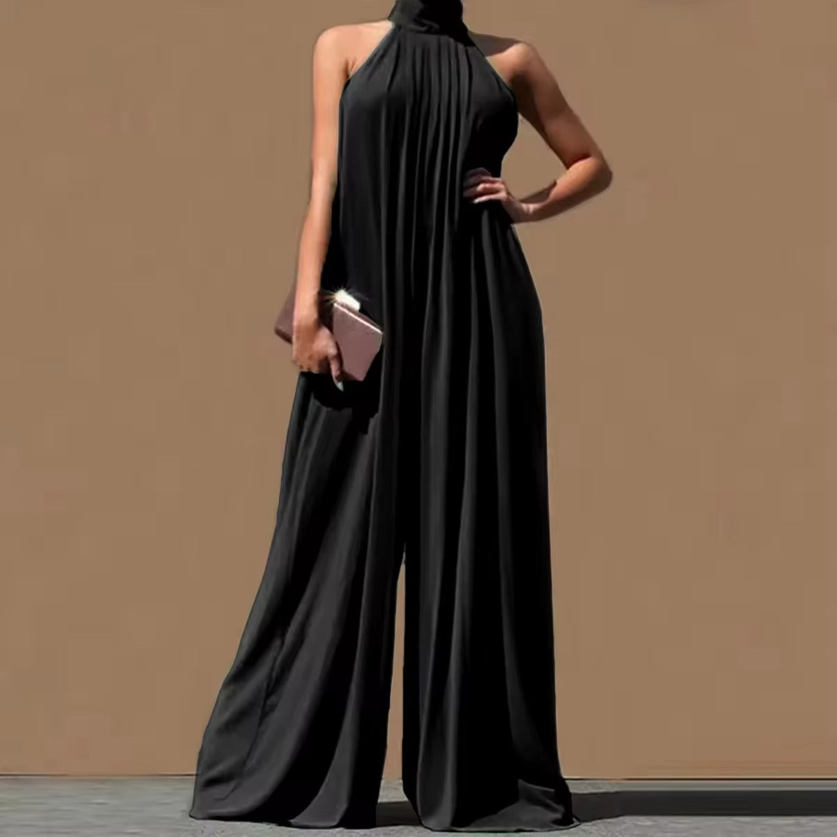 Wholesale Women's Solid Chiffon Jumpsuit Set – Sleeveless, Loose, Casual, Temperament