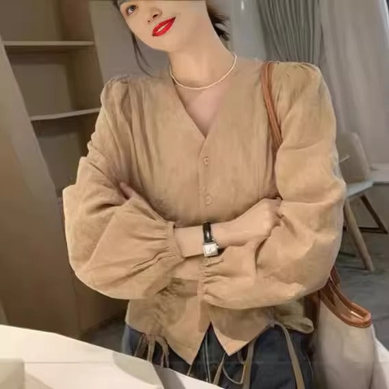 V-Neck Henley Shirt – French-Style, Best-Selling, New Design Leisure Lady's Shirt