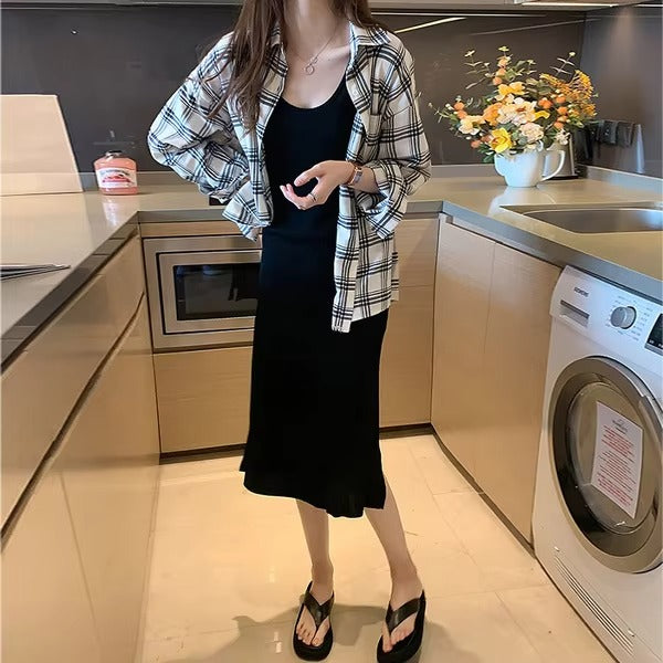 Check Women's Shirt – Vintage, Trendy, Versatile Long-Sleeve Casual Shirt