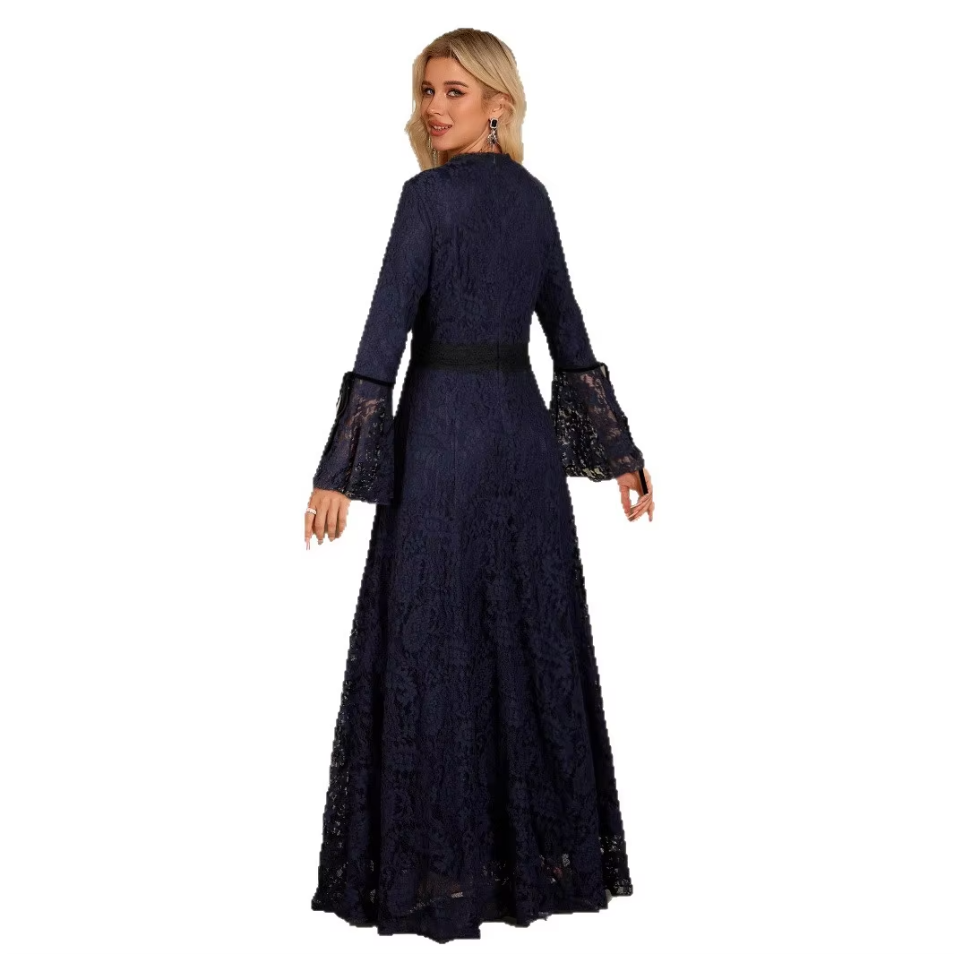 2025 new women's maxi dress – lace panel, slim fit, elegant formal/banquet/party wear