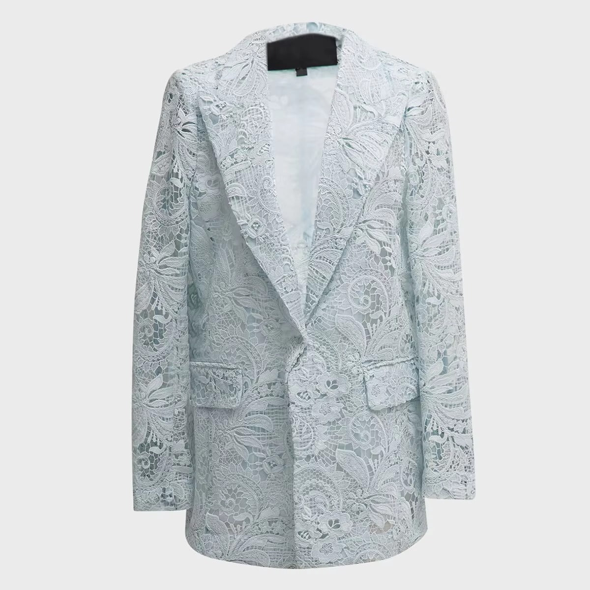 Embroidered Lace Lapel Pants Suit – Long Sleeve, Formal Evening Wear for Autumn & Winter
