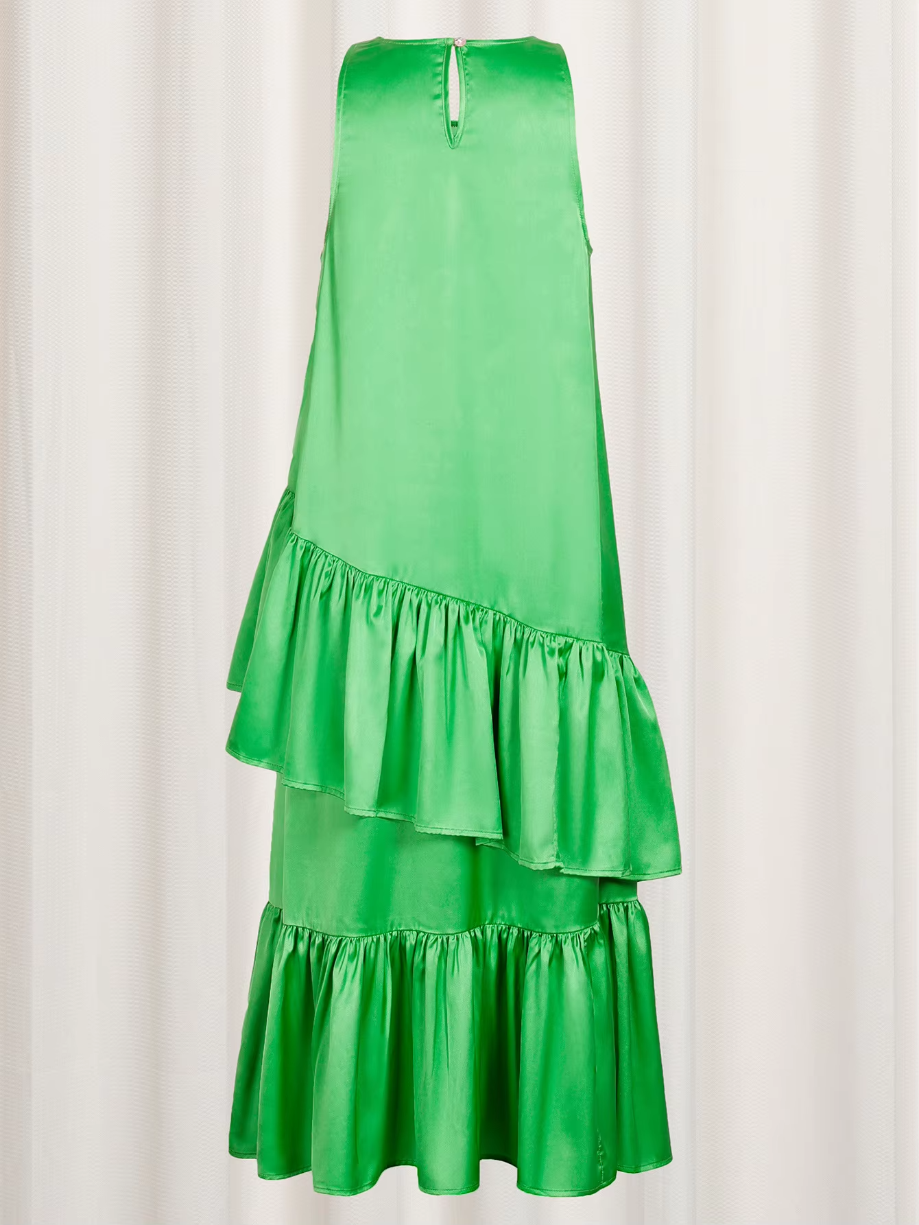 High-end summer evening dress – satin, ruffled, floor-length, European American style