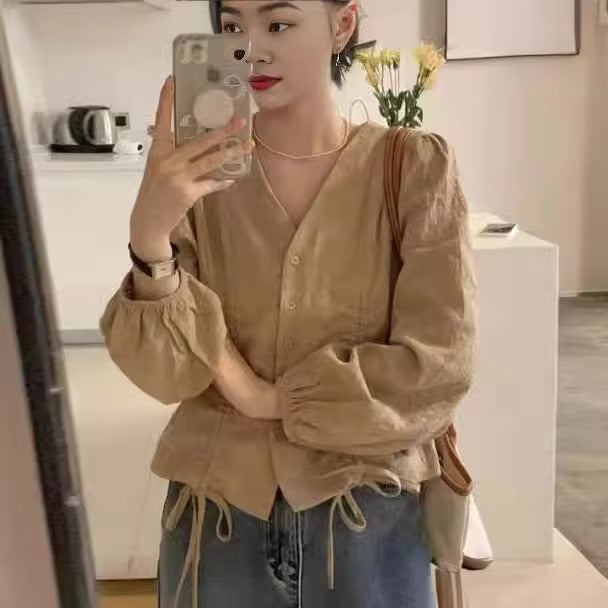 V-Neck Henley Shirt – French-Style, Best-Selling, New Design Leisure Lady's Shirt