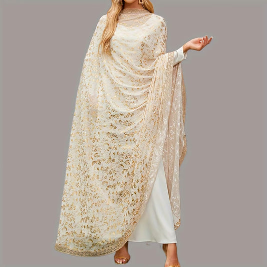 Gilded Two-Piece Set – Shawl Included, Lace-Embroidered, Middle Eastern Arabic Robe, Muslim Clothing
