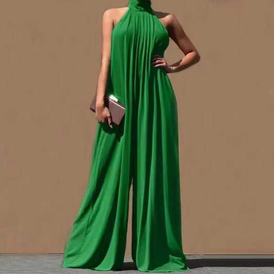 Wholesale Women's Solid Chiffon Jumpsuit Set – Sleeveless, Loose, Casual, Temperament