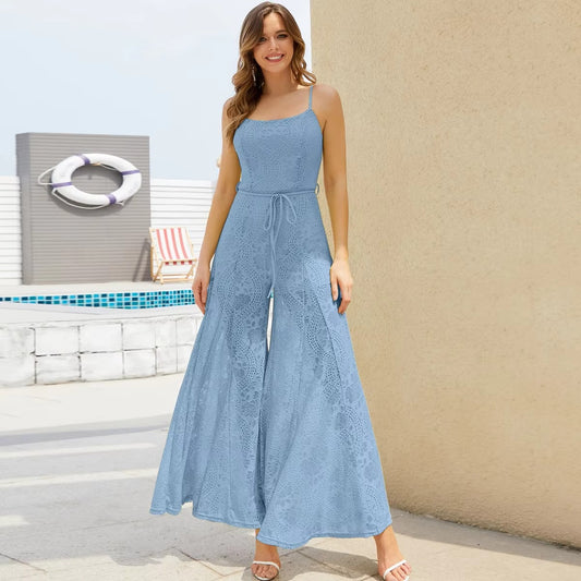 Women's French Jumpsuit – Breathable, Casual, Lace Camisole Design, Stylish for Vacation