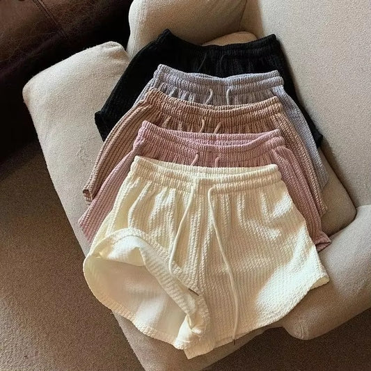High-Waisted Waffle Shorts – Casual, All-Match, A-Line Summer Women's Sports & Home Shorts
