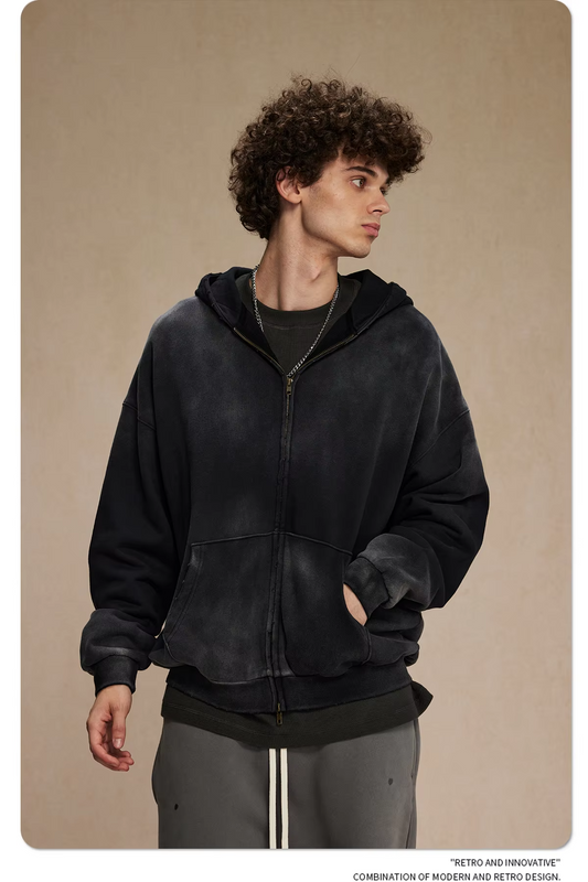Men's Vintage Retro Oversized Cotton Hoodie – Washed, Digital Printed, Long Sleeve, Warm for Winter