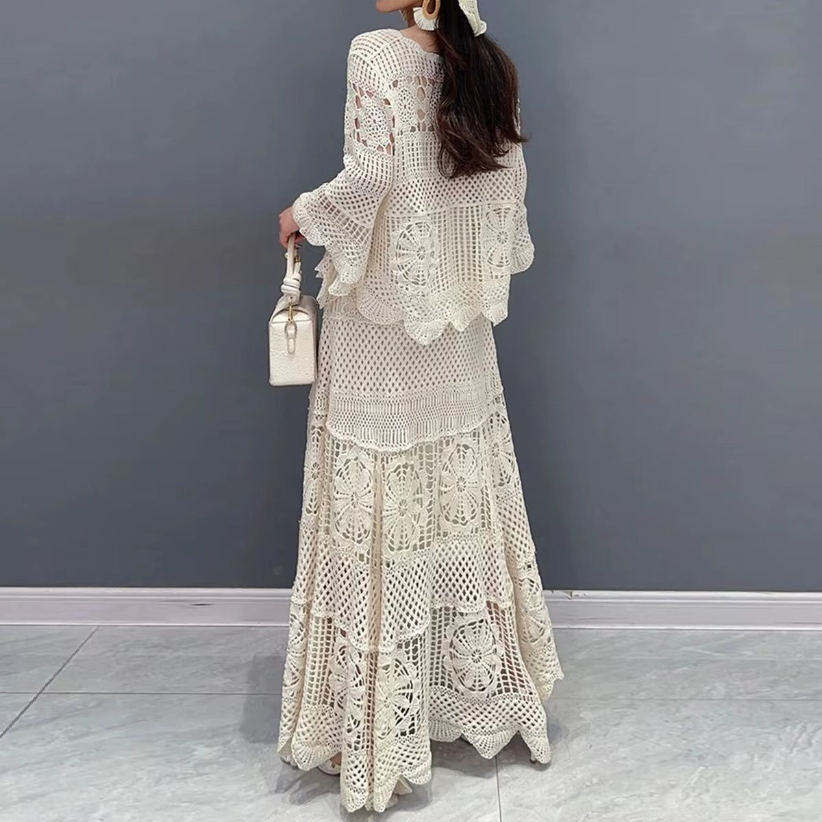 Wholesale Women's New Lace Two-Piece Set – Elegant O-Neck, Loose Sleeveless, Casual Dress & Shirt