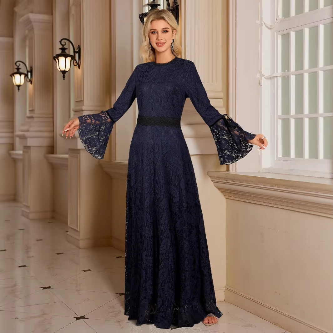 2025 new women's maxi dress – lace panel, slim fit, elegant formal/banquet/party wear