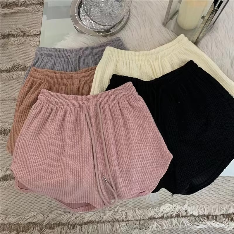 High-Waisted Waffle Shorts – Casual, All-Match, A-Line Summer Women's Sports & Home Shorts