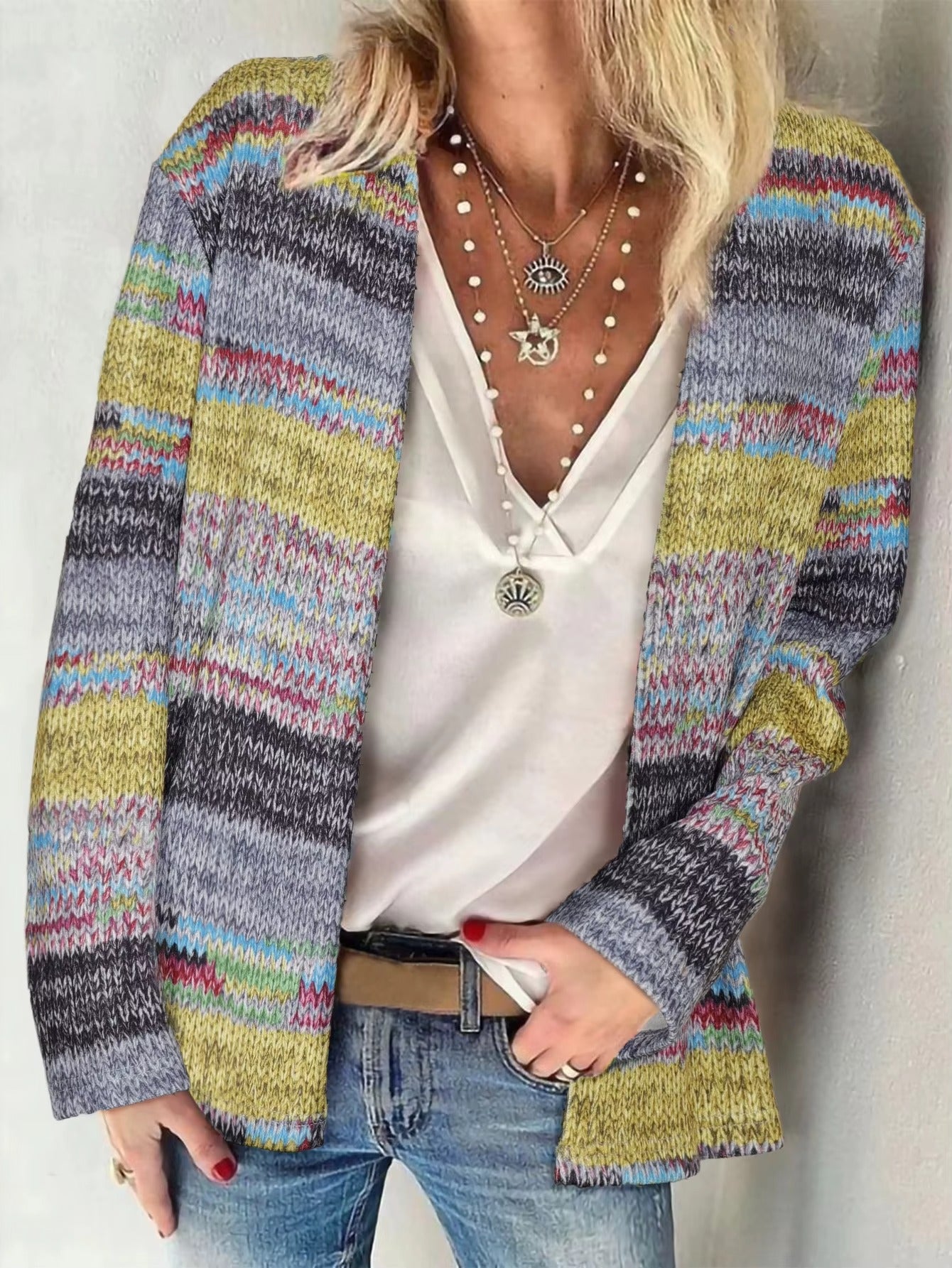 Wholesale vintage women's knitted cardigan – loose, casual, breathable, printed, for commuting