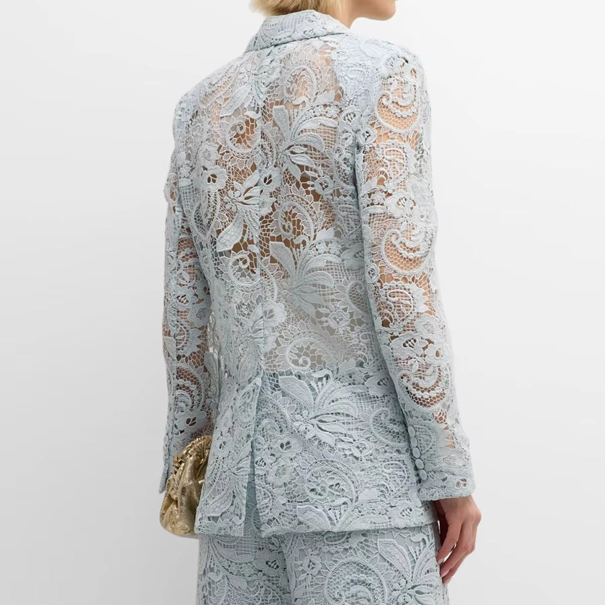 Embroidered Lace Lapel Pants Suit – Long Sleeve, Formal Evening Wear for Autumn & Winter