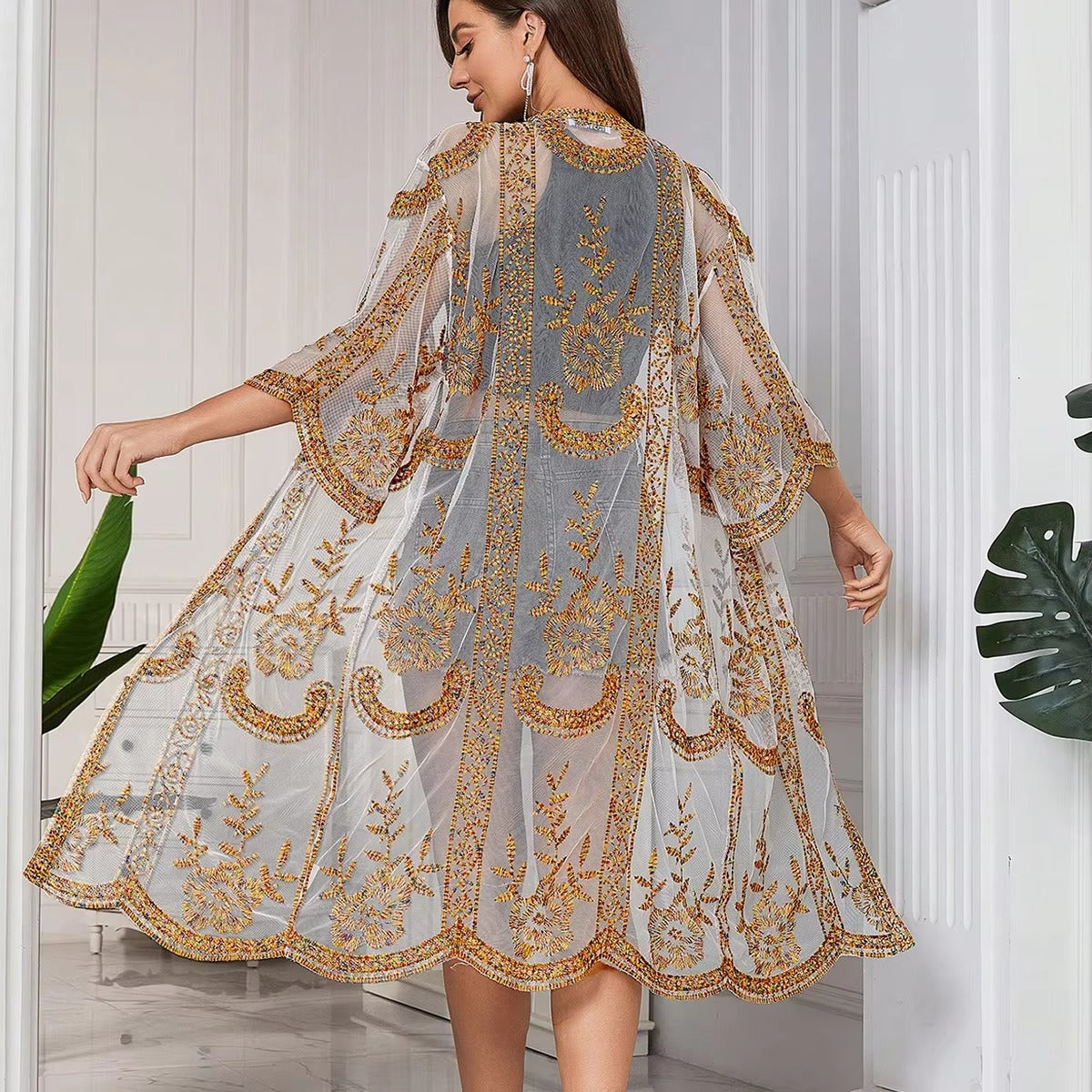 Sexy Lace Mesh Embroidered Beach Cover-Up – Sheer Cardigan for Bikini, Sun-Protective & Stylish