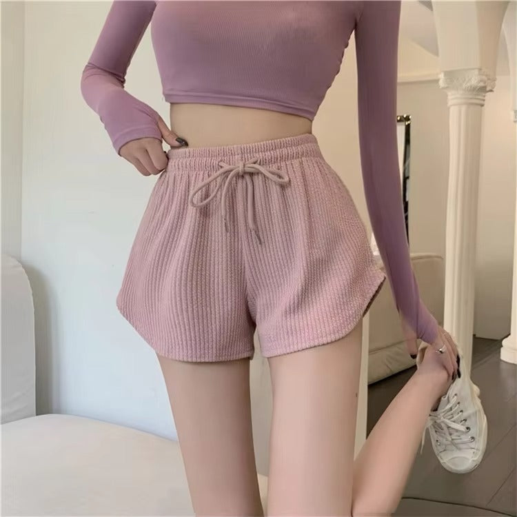 High-Waisted Waffle Shorts – Casual, All-Match, A-Line Summer Women's Sports & Home Shorts