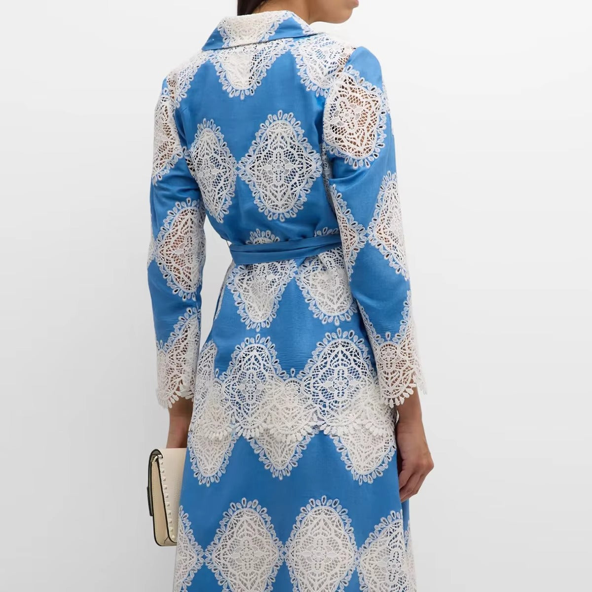 Lace-Embellished Two-Piece Set – Long-Sleeve Traditional Jacket & Ankle-Length Embroidered Skirt Dress