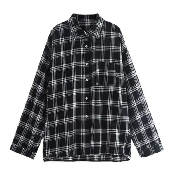 Check Women's Shirt – Vintage, Trendy, Versatile Long-Sleeve Casual Shirt
