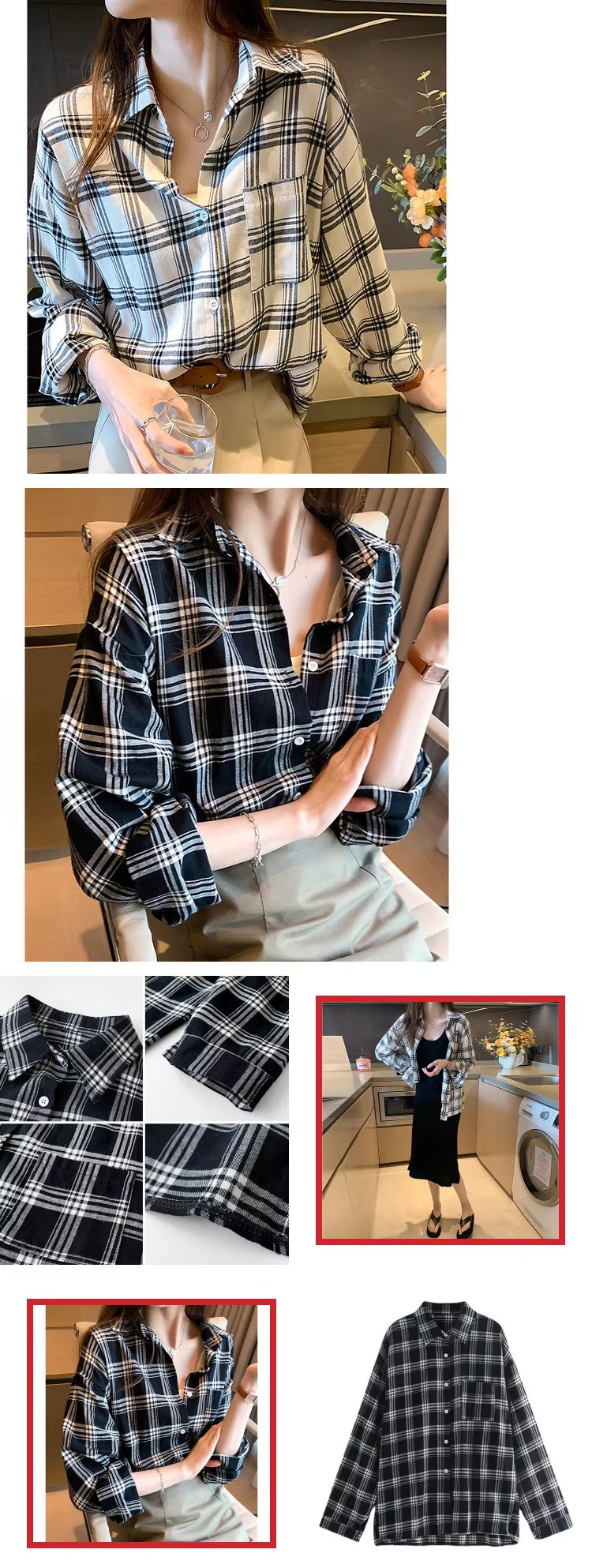 Check Women's Shirt – Vintage, Trendy, Versatile Long-Sleeve Casual Shirt