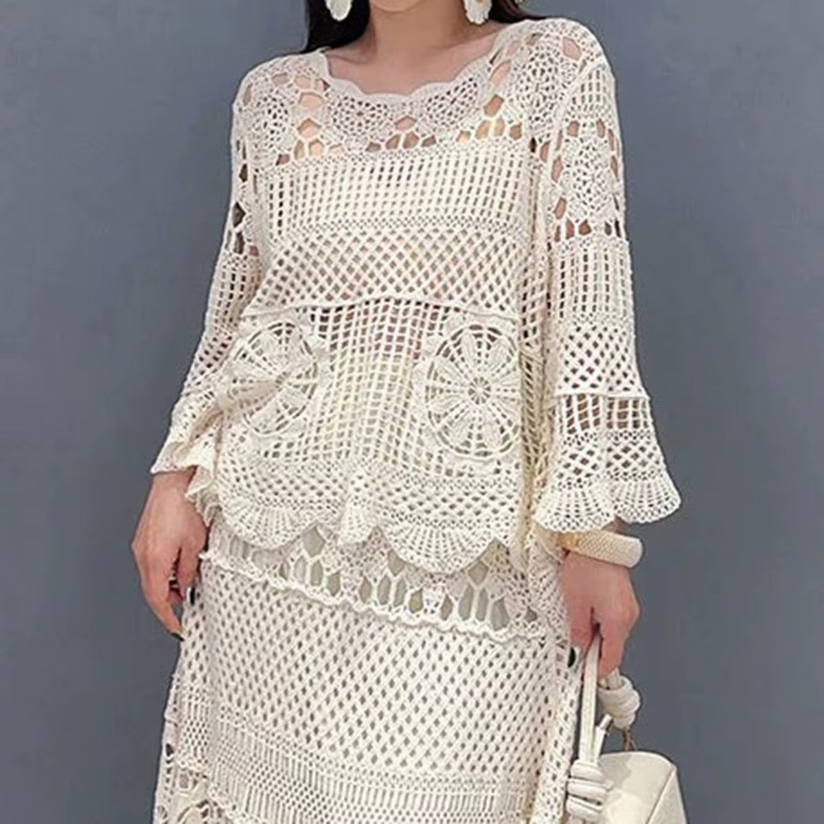 Wholesale Women's New Lace Two-Piece Set – Elegant O-Neck, Loose Sleeveless, Casual Dress & Shirt